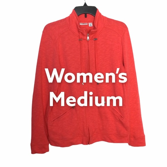 Women’s Croft & Barrow M Medium 8 - 10 Coral Full Zip Sweat Jacket Pockets EUC - Picture 1 of 8